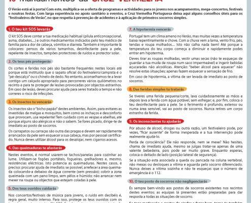 Cruz Vermelha Portuguesa 10 mandamentos sobrevivencia festivais verao
