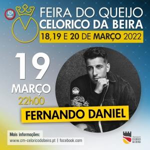 Cartaz Fernando Daniel Feira Queijo Celorico 2022 Fernando Daniel em retrato preto e branco, cartaz da 43ª Feira do Queijo Celorico da Beira, 18-20 março 2022