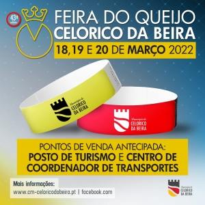 Pulseiras evento Feira Queijo Celorico Beira 2022 Duas pulseiras de identificação em amarelo e vermelho com logótipo da Câmara Municipal de Celorico da Beira