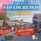 Cartaz promocional da Feira de São Lourenço, 10 de agosto, em Celorico da Beira, com vista da feira ao ar livre, bandeiras portuguesas e anúncio de animação com os Bazófias.